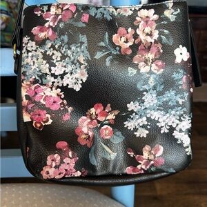 Floral Black PU “Leather” Like Women's Bag Purse Crossbody Shoulder Bag